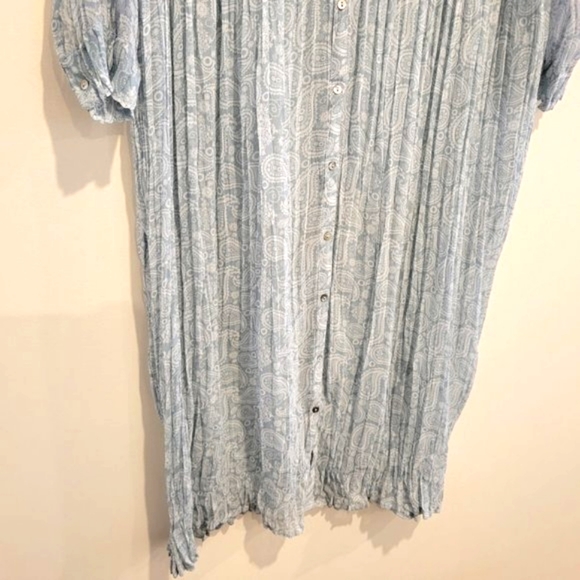 Zara Blue Teal Paisley Crinkled Relaxed Fit Button Down Maxi Sheath Dress M EUC - Picture 5 of 12